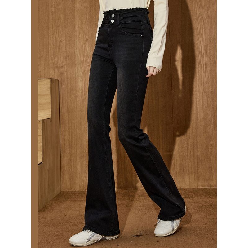 Coolhut Women's Black High-Waisted Flared Jeans Slimming Versatile Long Pants That Cover the Body