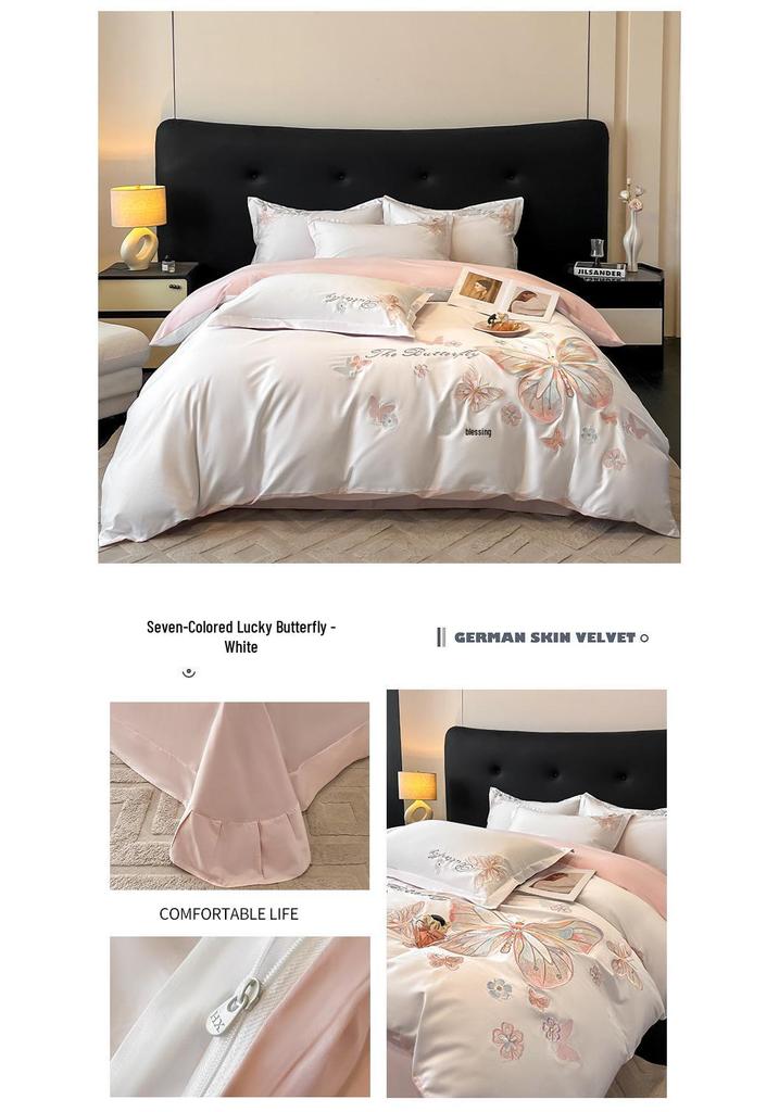 Light Luxury 100% Cotton Embroidered 4-Piece Bedding Set with Rounded Corner Sheets