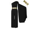 Trousers Women's Spring and Summer New Fashion Temperament Diagonal Neck Splicing Pleated OL High-waisted Jumpsuit