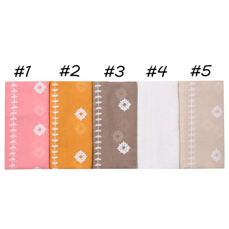 Big Size Embroidery Plain Cotton Hijab Scarves Women Muslim Shawls Solid Headscarf Wraps Islamic Turban Headband Foulard Ramadan
