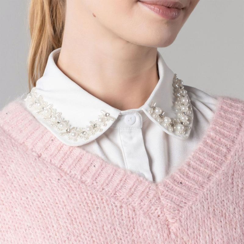 Jeweled Half Shirt False Collar Beaded Rhinestones Spread Lapel Pearls Art Collar Sweet Shawl False Decorative Shawl