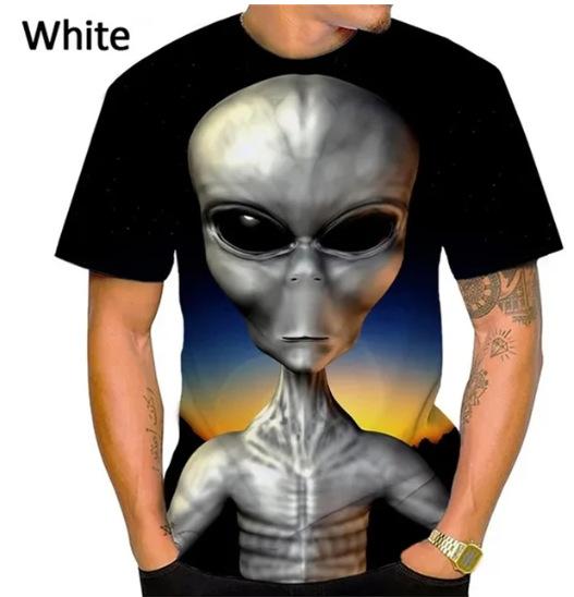 Summer 3D Printing Alien Pattern T-shirt Fashion Round Neck Short Sleeve Universe Neutral Casual T-shirt Source