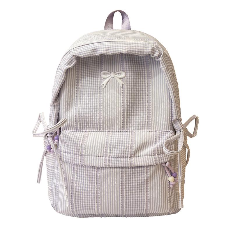 Striped Student Schoolbag Bow Embroidered Women s Backpack Travel Backpack фиолетовый