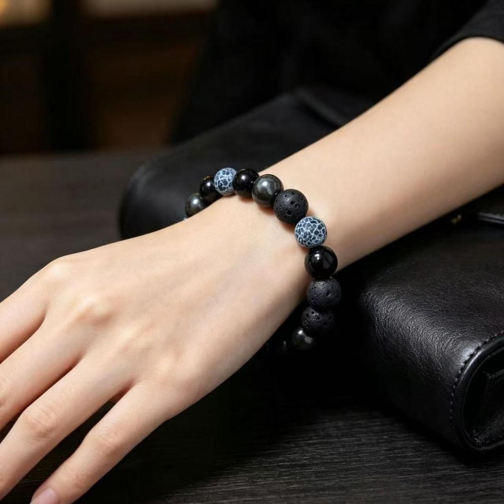 European and American Style Natural Stone Weathered Volcanic Rock Bracelet