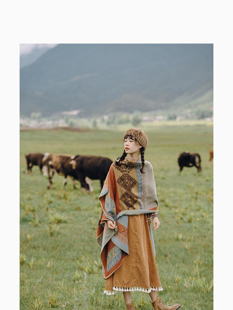 Ethnic Style Imitation Cashmere Shawl: Versatile Travel-Friendly Warm Cloak, Scarf, Resort Cape Outerwear.
