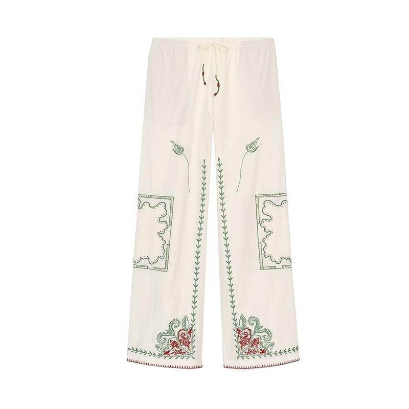 

Cotton Lapel Long Sleeves Single-Breasted Contrast Color Embroider Decorative Shirt 5107065 Casual Pants 5107064 Multicolor Pants L