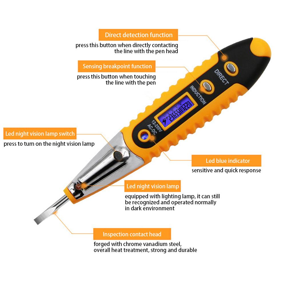 Led Digital Test Pencil With Light Multifunction Intelligent Voltage Test Pen Voltage Detector Tester