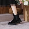 Women Genuine Leather Short Boots Round Toe Cow Suede Leather Handmade Retro Street Style Winter Warm Flats Ankle Boots