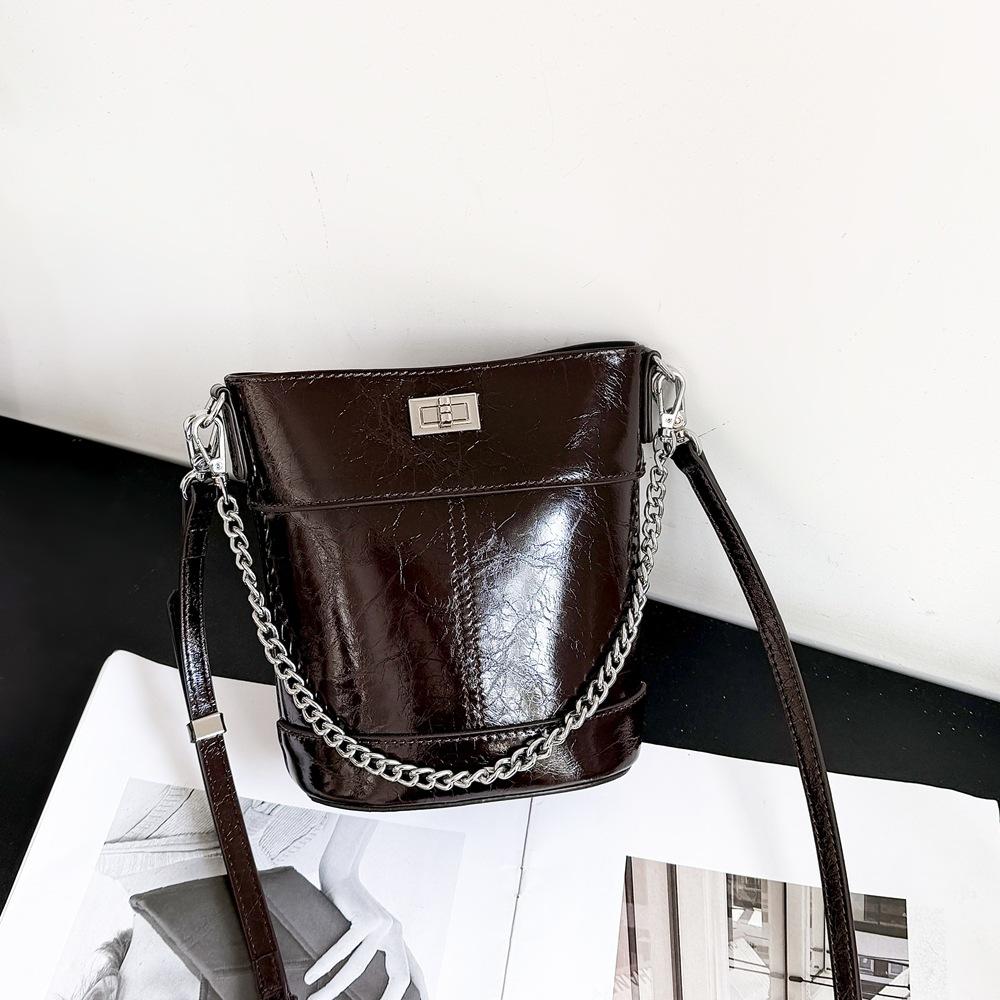 Retro Ketten-Eimer Tasche Echte Leder Damen Tasche Vielseitige Einzel-Schulter Crossbody Tasche