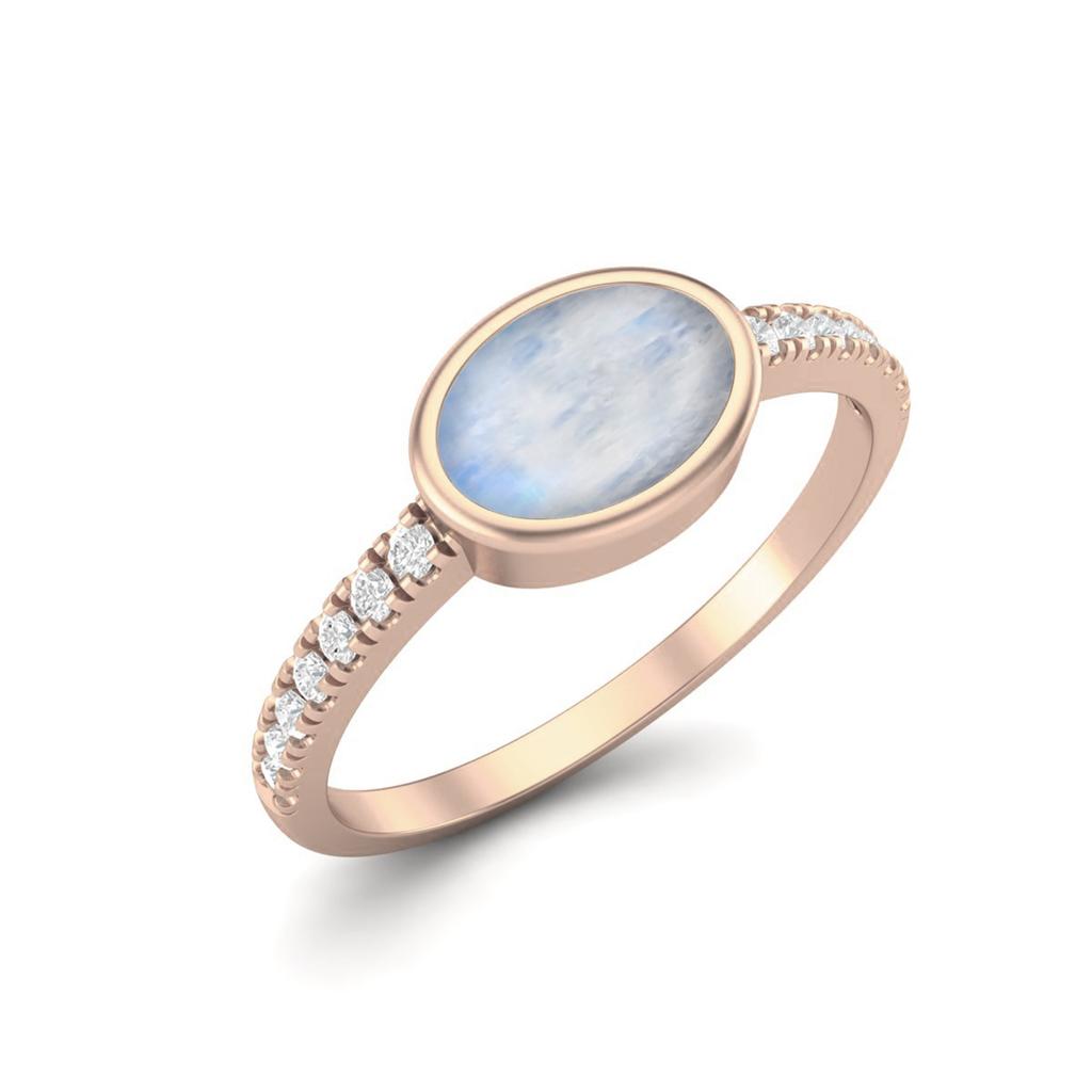 7x5 MM Oval geschliffener Mondstein 925 Sterling Silber Roségold Vergoldet Solitär Damen Verlobungsring