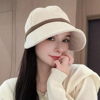 Retro Corduroy Versatile Casual Travel Face Small Warm Pile Bucket Hat Women
