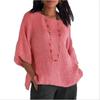 Comfortable Casual Women Cotton Linen Round Neck Seven Quarter Sleeve Shirt Top