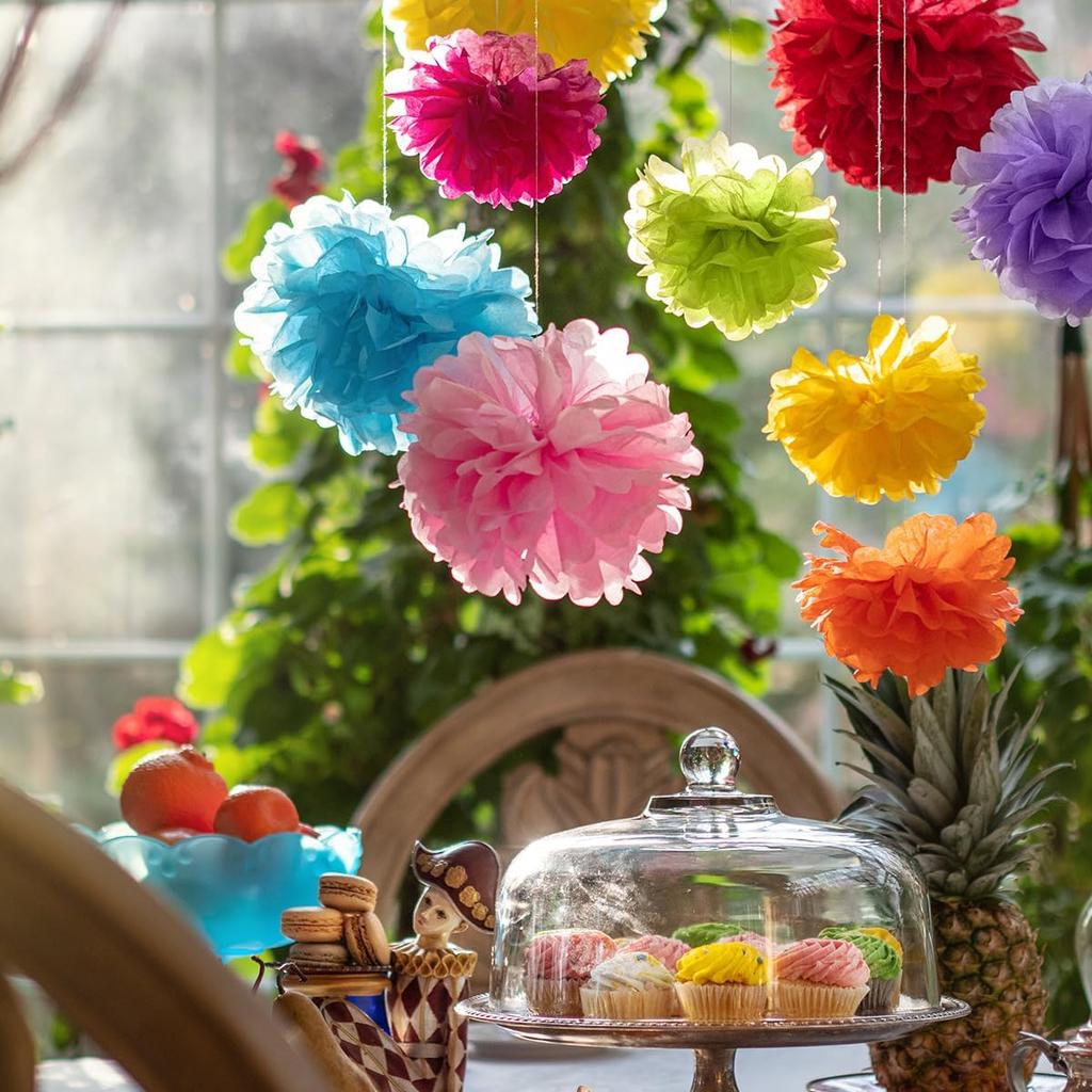 Tissue Paper Pom Poms - Large Tissue Paper Flowers for Fiesta Parties, Baby Shower Decorations, Flower Birthday Decorations and More - Colorful Party