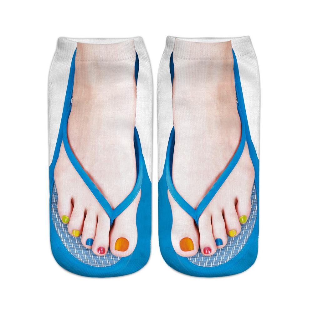 Gemusterte 3D-gedruckte Socken Knöchelhoch Lustige kurze Socken Lässige Flip-Flop-Socken Damen
