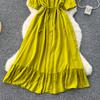 Sexy Chic Polo-Neck Single Breasted Ruffle Dress Elegant Korean Fashion Slim Summer Vintage Sweet Dresses