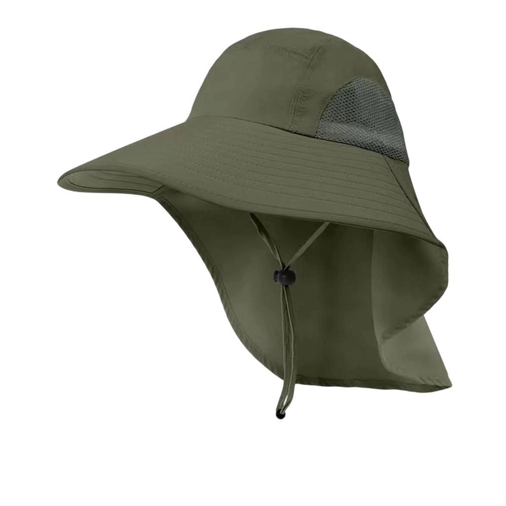 Men's Outdoor Sun Protection Hat Wide Brim Fishing Hat Travel Hat with Neck Flap and Adjustable Chin Strap Breathable Mesh Panels