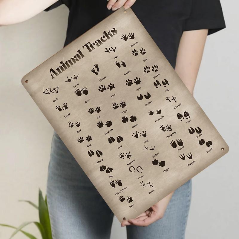 

Vintage Animal Tracks Metal Wall Art Home Decor Educational Wildlife Footprint Poster 20x30cm（7.8x11.8inch）