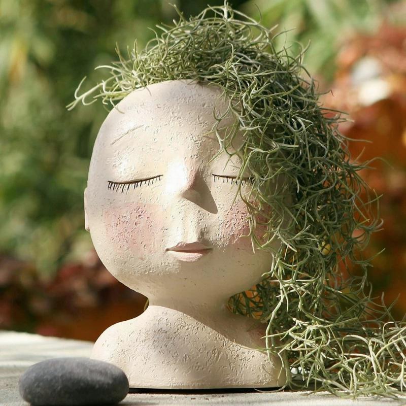 Face Flower Pot Head Planter Pot Succulent Planter Resin Decor W/ Drainage Hole