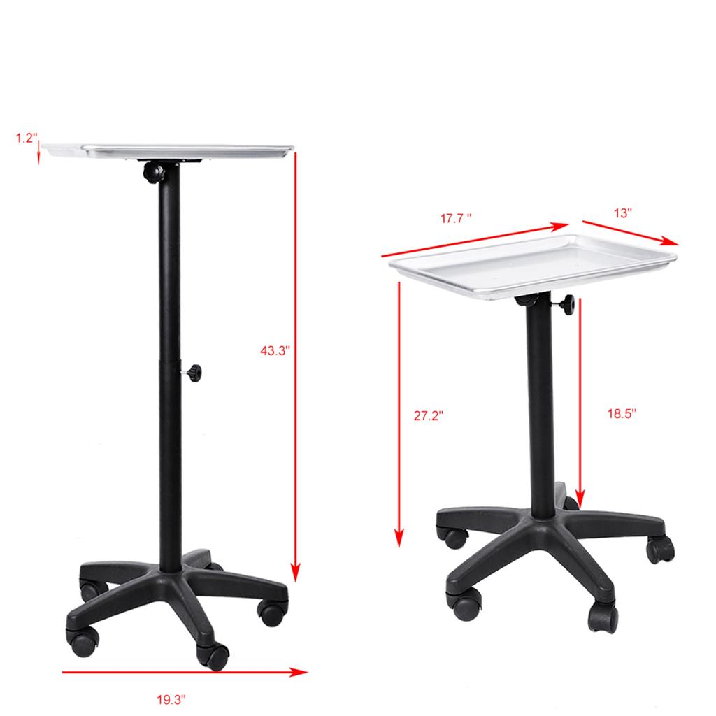 Aluminium Hair Salon Instrument Tray Adjustable Height Trolley Beauty Tools no Cup Silver