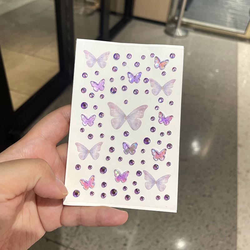 1 Sheet Elf Butterfly Rhinestone Face Stickers Kawaii Self Adhesive Weaving Butterfly Decor For Stage Concert Makeup Supplies