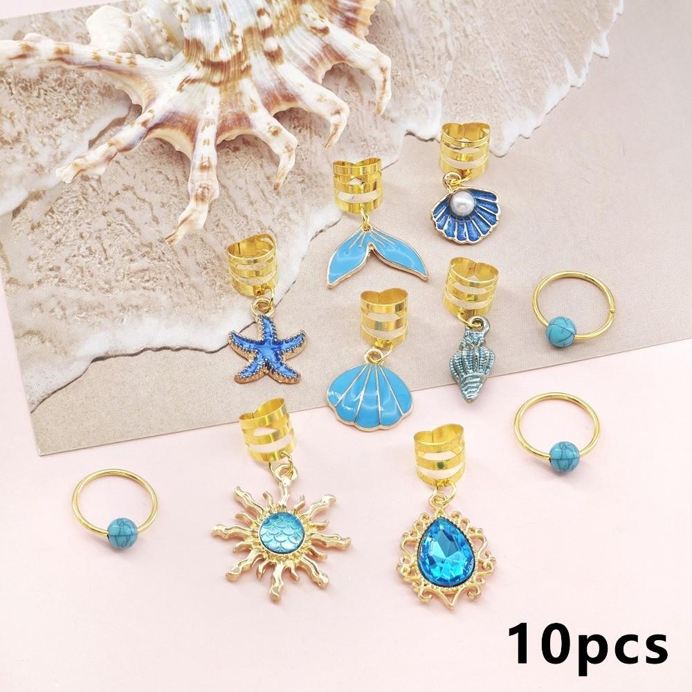 45Pcs Blue Dreadlocks Braid Hair Rings Baroque Hair Beads Set Loc Hair Jewelry