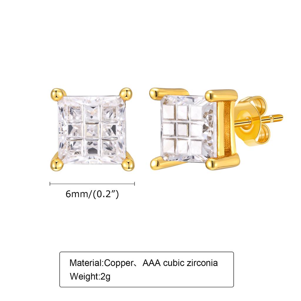 Trendy CZ Stone Metal Unisex Geometric Stud Earrings For Women Men, Luxury Bling AAA Cubic Zirconia Earring Ear Jewelry Gifts