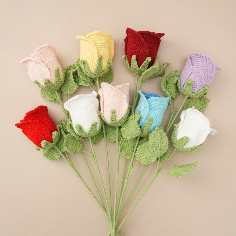 Handmade Crochet Bouquet 45cm Length Knitting Flowers Creative Crochet Flowers Wedding Gift