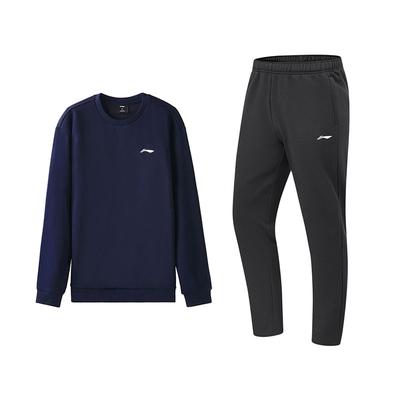 Li Ning Fashionable Comfortable Long Sleeve Sweatshirt And Versatile Long Pants Casual Sports Suit Men Suit AWDVG81-4+AKLUA75-5