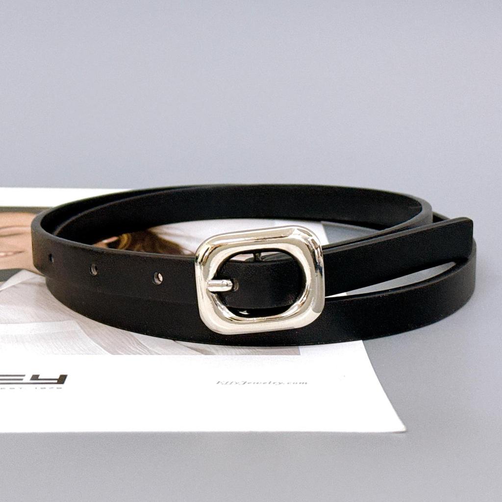 Versatile Women's Thin Waist Belt - Solid Color Pin Buckle Leather Belt for Dresses, Jeans, Jackets, and Waist Cincher Accessories.