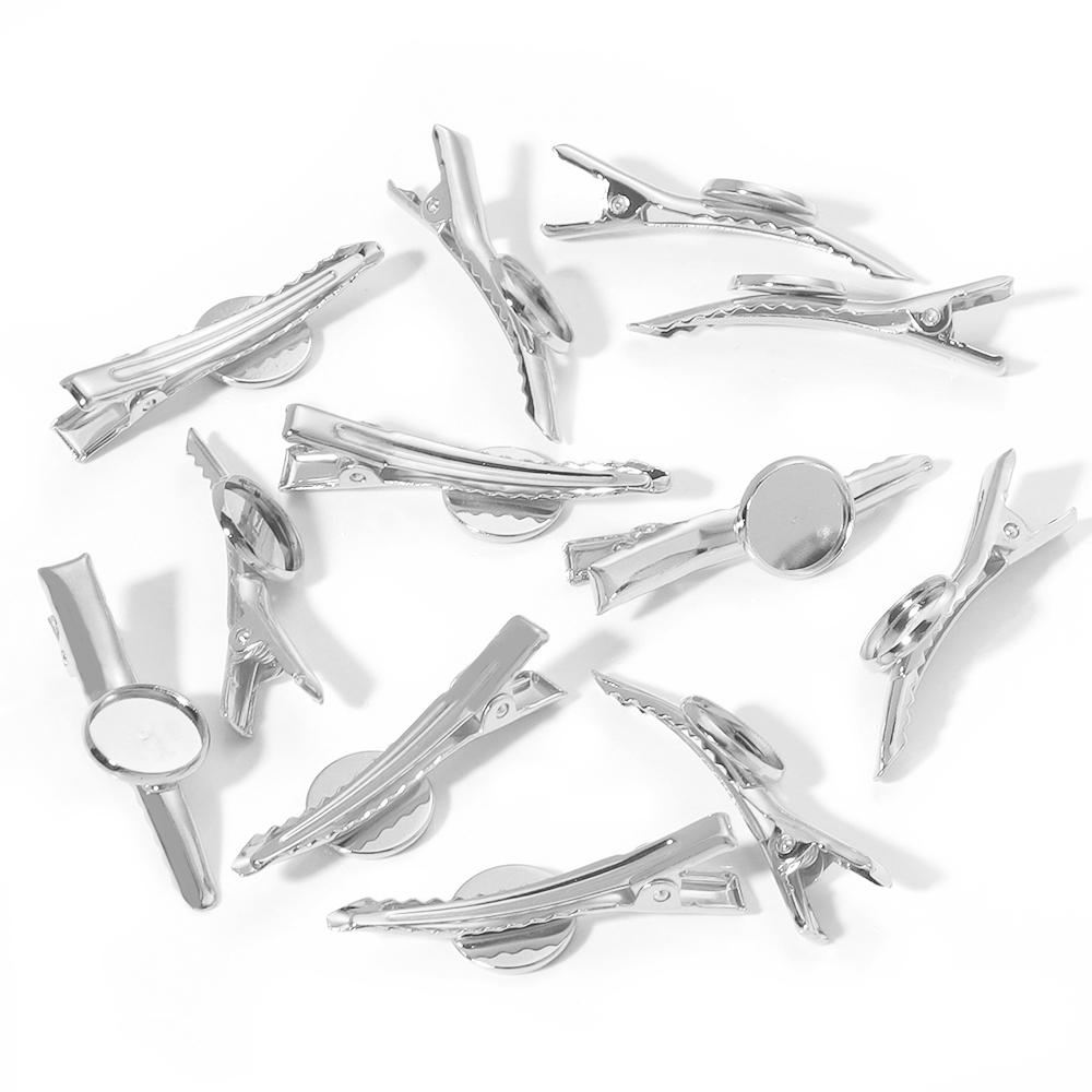 10pcs 12mm Iron Hairpin Hair Clips Metal Pointed Hairclip With Tray Hairpin Base Setting Cabochon Cameo For DIY Hair Accessories