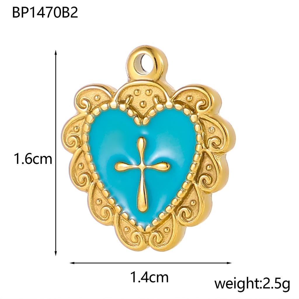 Elegant Stainless Steel Gold Plated Heart Love Cross Shell Starfish Oil Drop Pendant Charms for DIY Jewelry Making Women