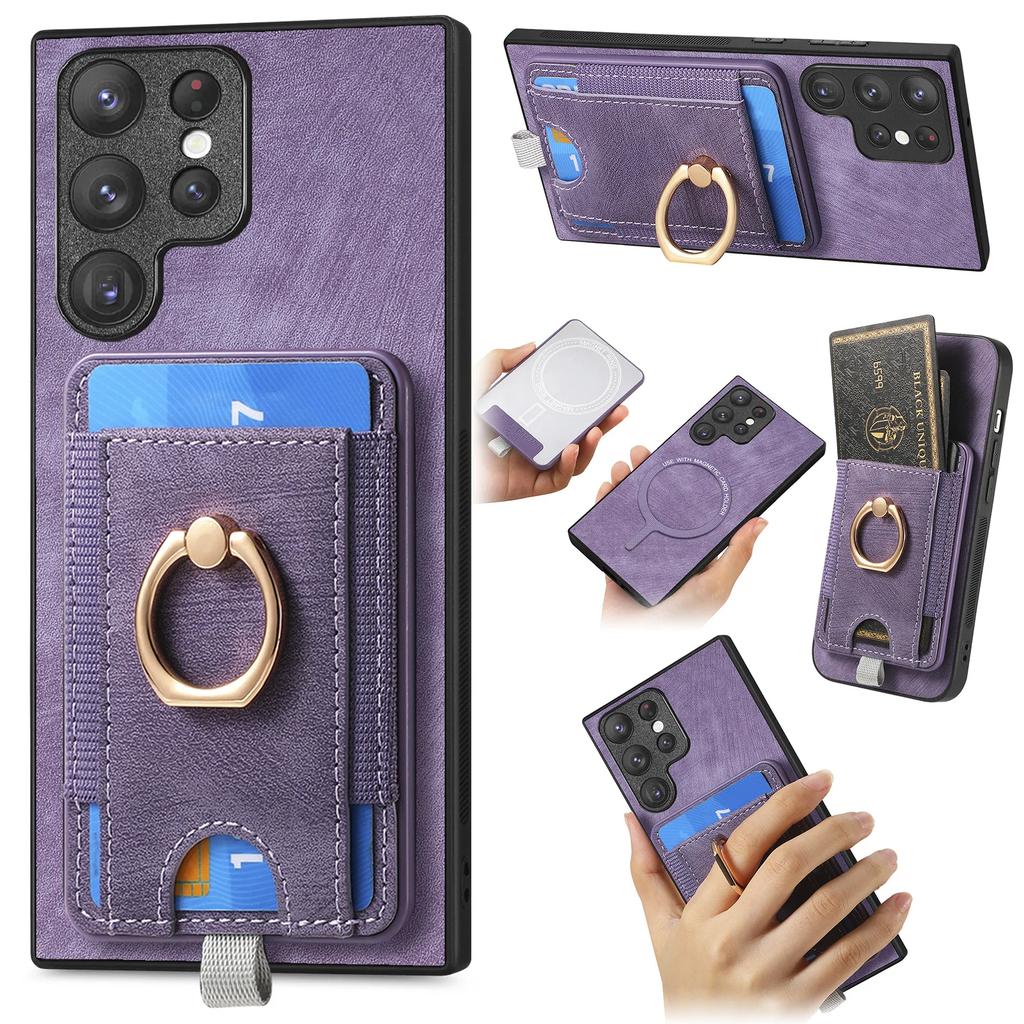 Ring Leather Magnetic with Card Holder Phone Case for Samsung Galaxy S23 FE S24 S22 Ultra Plus M53 M33 A55 A25 A35 A15 A05 Cover