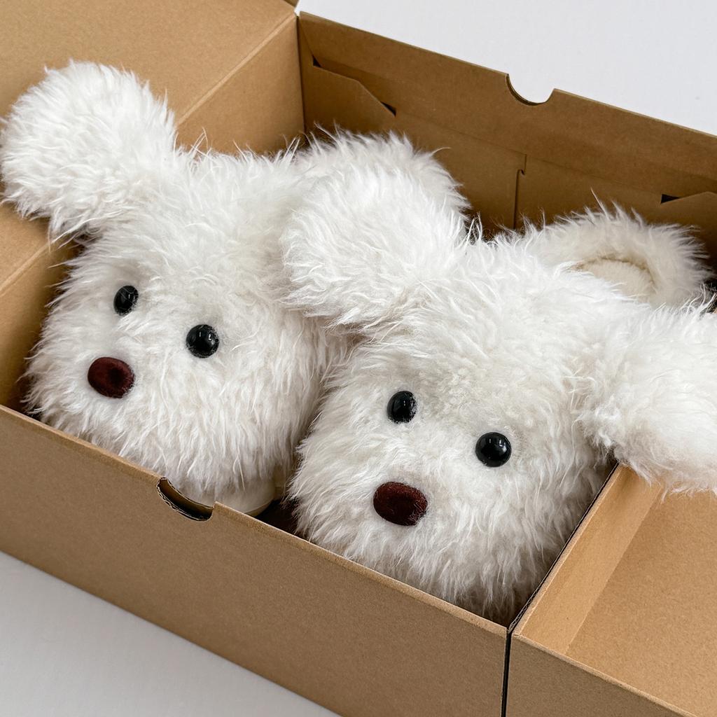 Cute Cartoon Big-eared Puppy Fluffy Slippers 2025 Autumn and Winter New Soft-soled Thermal Cotton Slippers