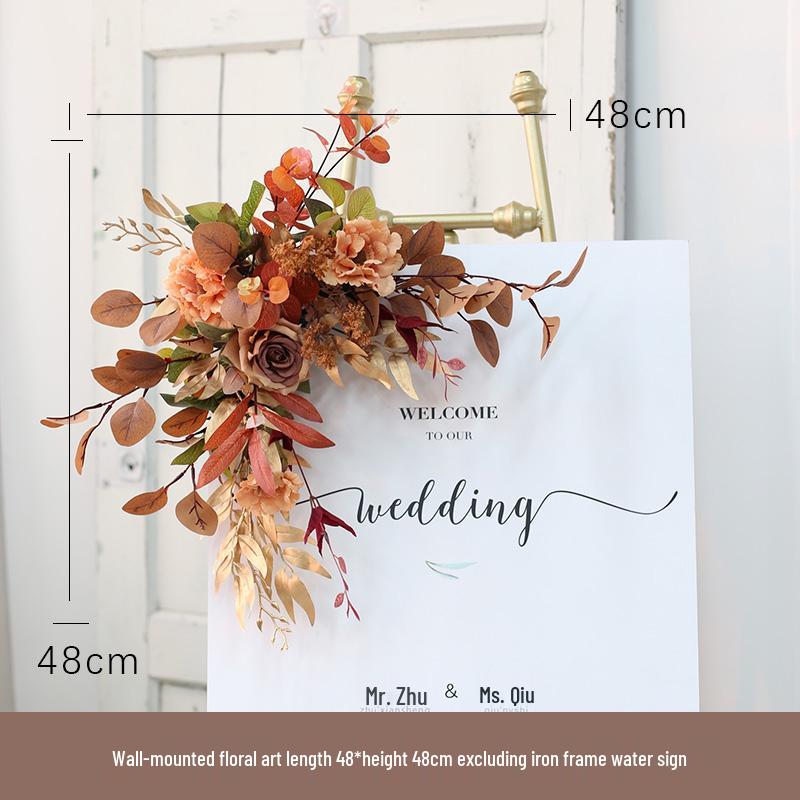 

Ретро-коричневий квітковий шовковий настінний підвіс для весіль та заходів