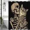 Skeleton Skeleton and Cat Shower Curtain, Bathroom Decorative Shower Curtain, Waterproof Shower Curtain with Hooks