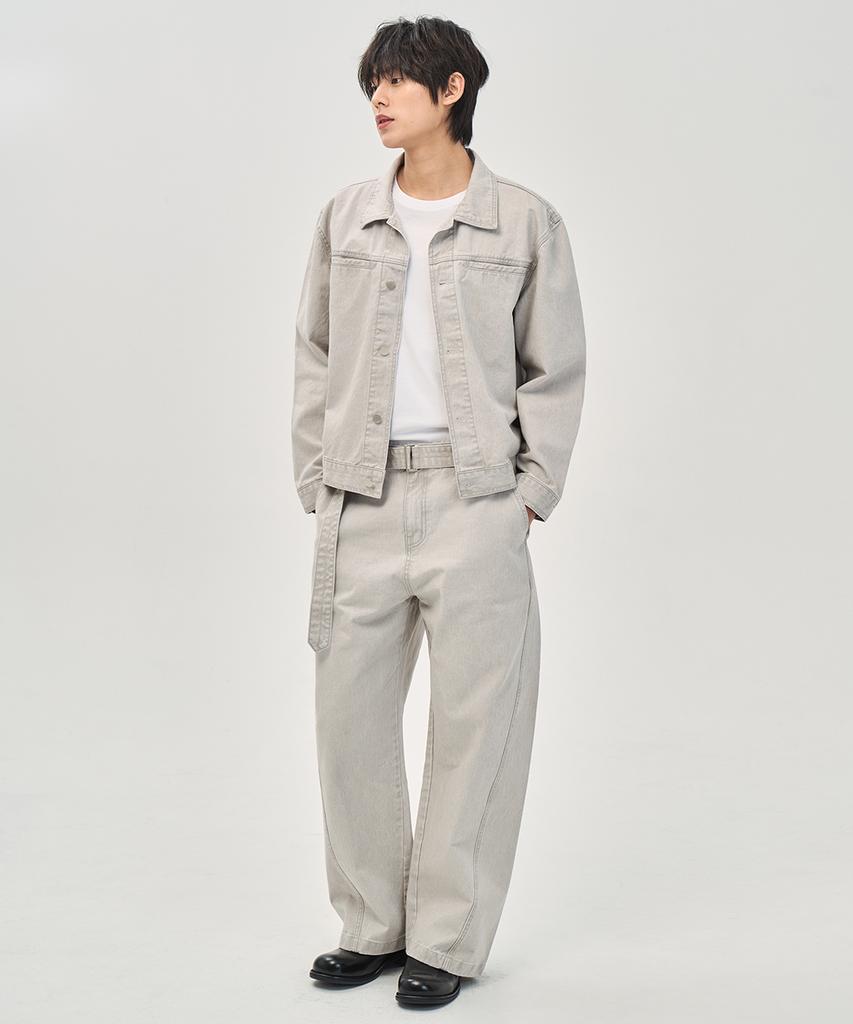PRAIRIE Washed Curved Belt Pants (Light Gray)