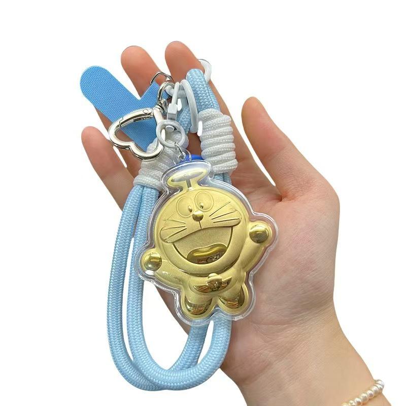999 Pure Gold Labubu Crayon Shin-chan & Doraemon Phone Charm Keychain Gift