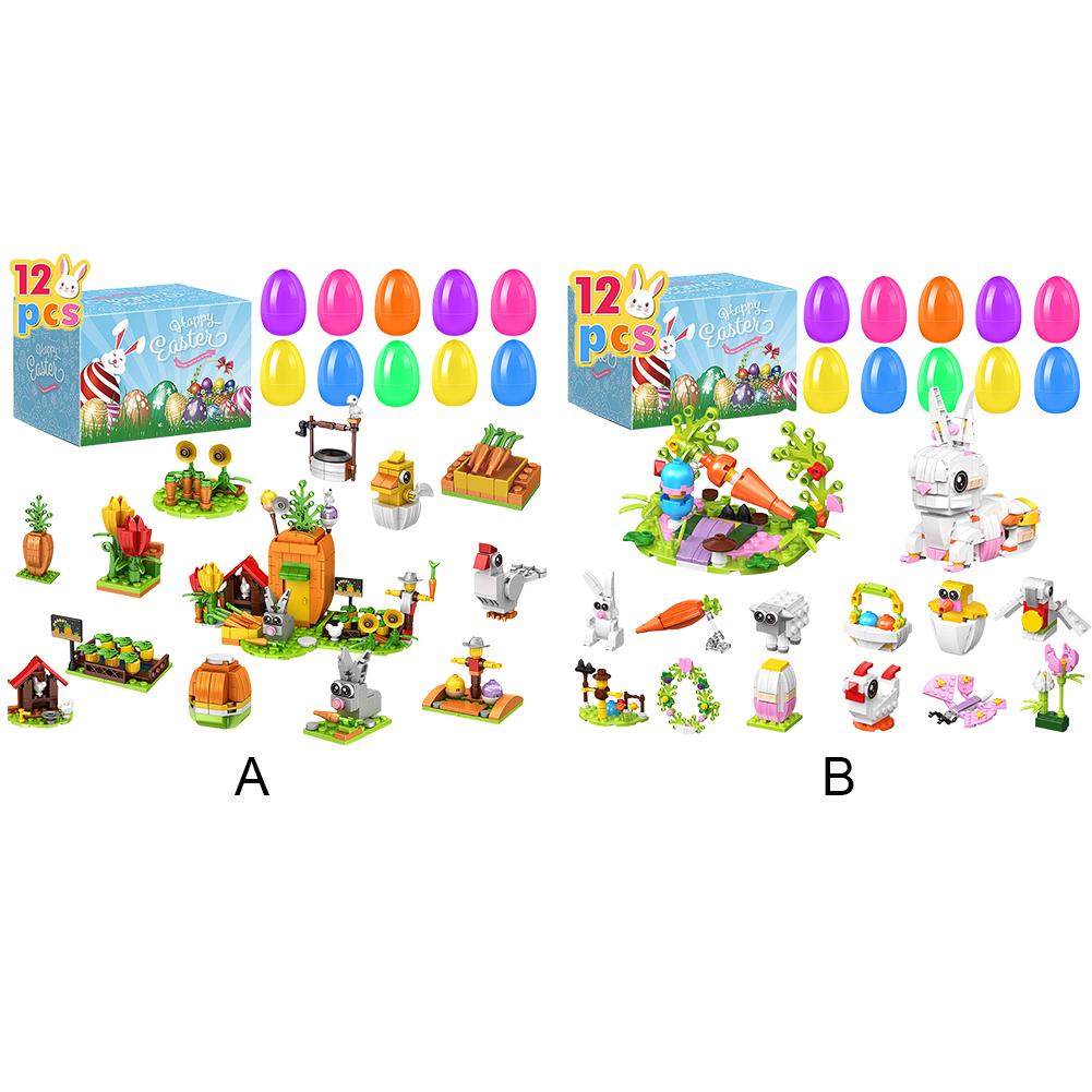 12Pcs Prefilled Easter Eggs Easter Basket Stuffers with Building Blocks Filled Easter Egg Gift Easter Egg Toy for 6-10 Years Old
