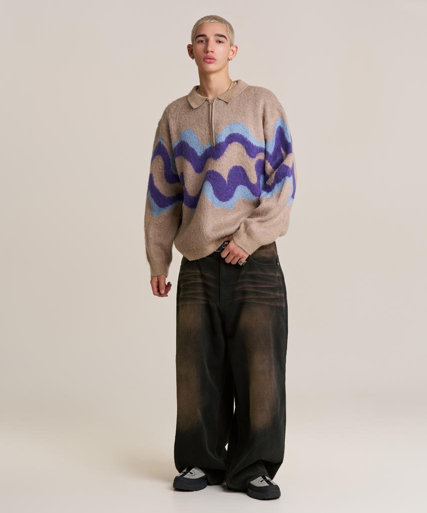 SUPERSUB Corduroy Tinted Washed Wide Pants - Khaki