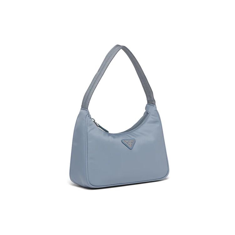 Prada Classic Silver Buckle Triangle Logo Nylon Hobo Bag Women Bags Gray Blue 1NE515-2DH0-F0637
