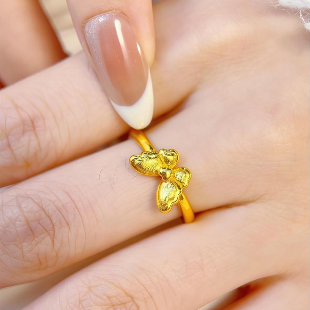 Gold-Plated Brushed Butterfly Ring: Elegant Adjustable Women's Fashion Jewelry