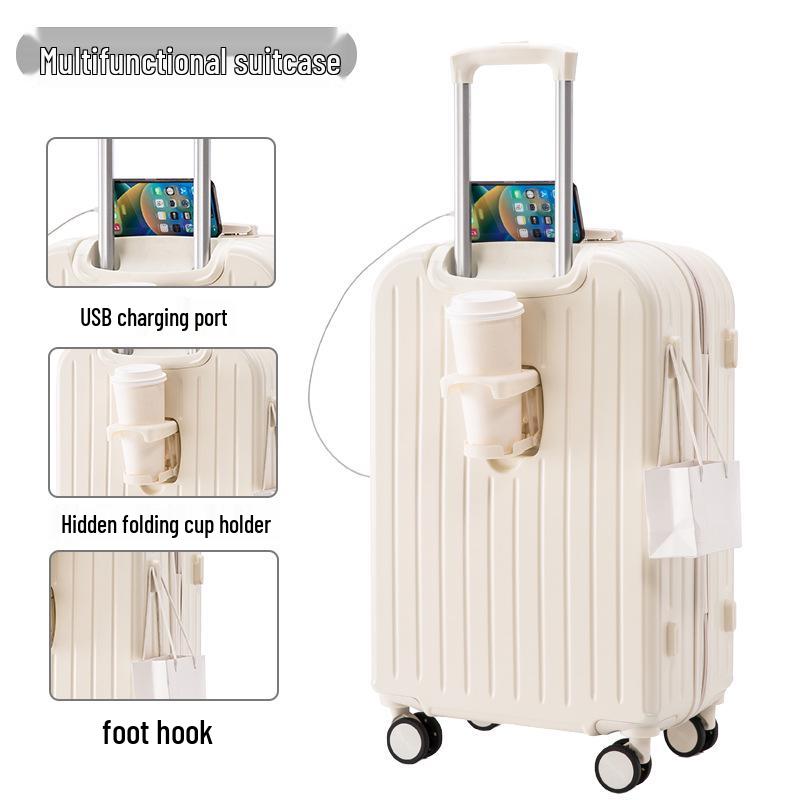 

20-дюймовый легкий женский кожаный ручной багаж с бесшумными колесами и многофункциональным дизайном 20-inch Carry-on without Side Handle or Feet