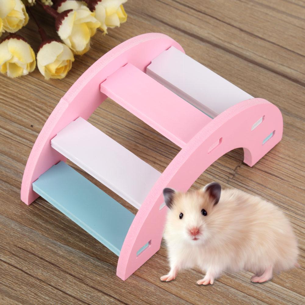 Wooden Hamster Play Bridge Toys   Seesaw Activity Cage for Pet Guinea   Mice Pink