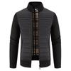 Jaqueta Masculina de Inverno Preta Acolchoada com Manga de Tricô, Fechamento em Zíper e Forro Xadrez