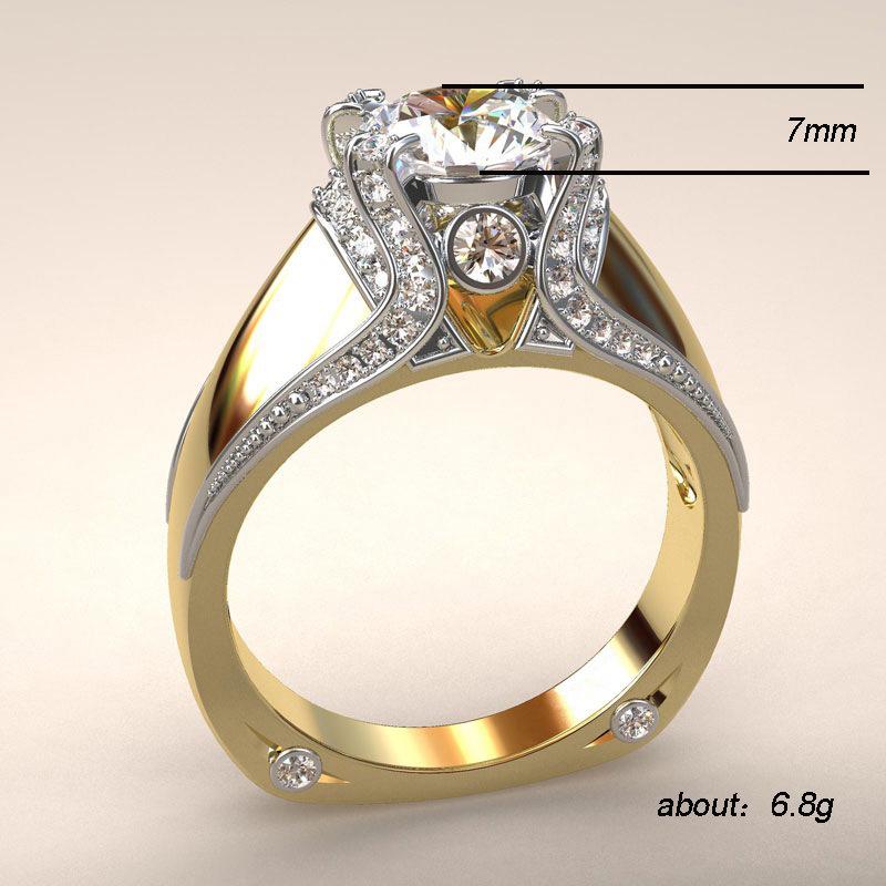 Yellow Gold Full Diamond Crown Ring, Creative Color Separation Engagement Ring For Women