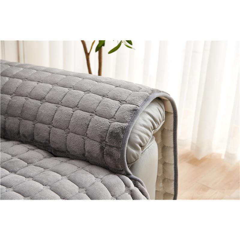 Winter Siamese Sofa Cushions Simple Modern Solid Color Plush Plaid Sofa Set