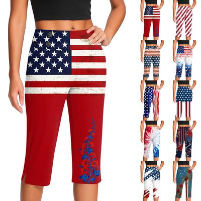 Damen High Waist Yoga-Hose mit Tasche Unabhängigkeitstag-Print Schlitz am Saum für Sommer-Workout