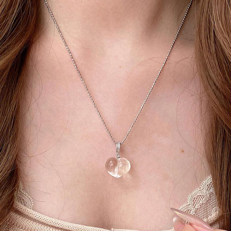 

Simple and transparent white crystal heart-shaped peach pendant collar chain fashion classic necklace party jewelry gift 45cm