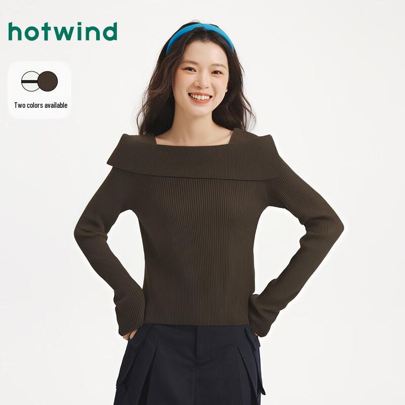 Hotwind Women's 2025 Autumn Off-Shoulder Striped Knit Sweater