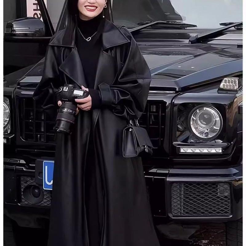 2024 High-End Autumn Dark Goth Over-the-Knee Leather Women's Jacket